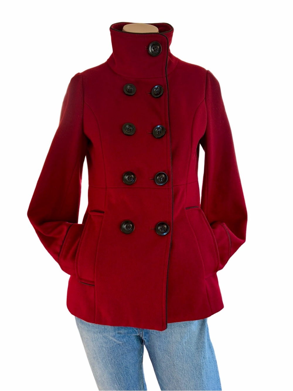 Steve Madden XS Burgundy Wool Blend Peacoat High Collar